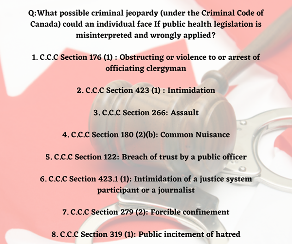 What possible criminal jeopardy could an individual face If public health legislation is misinterpreted and wrongly applied?