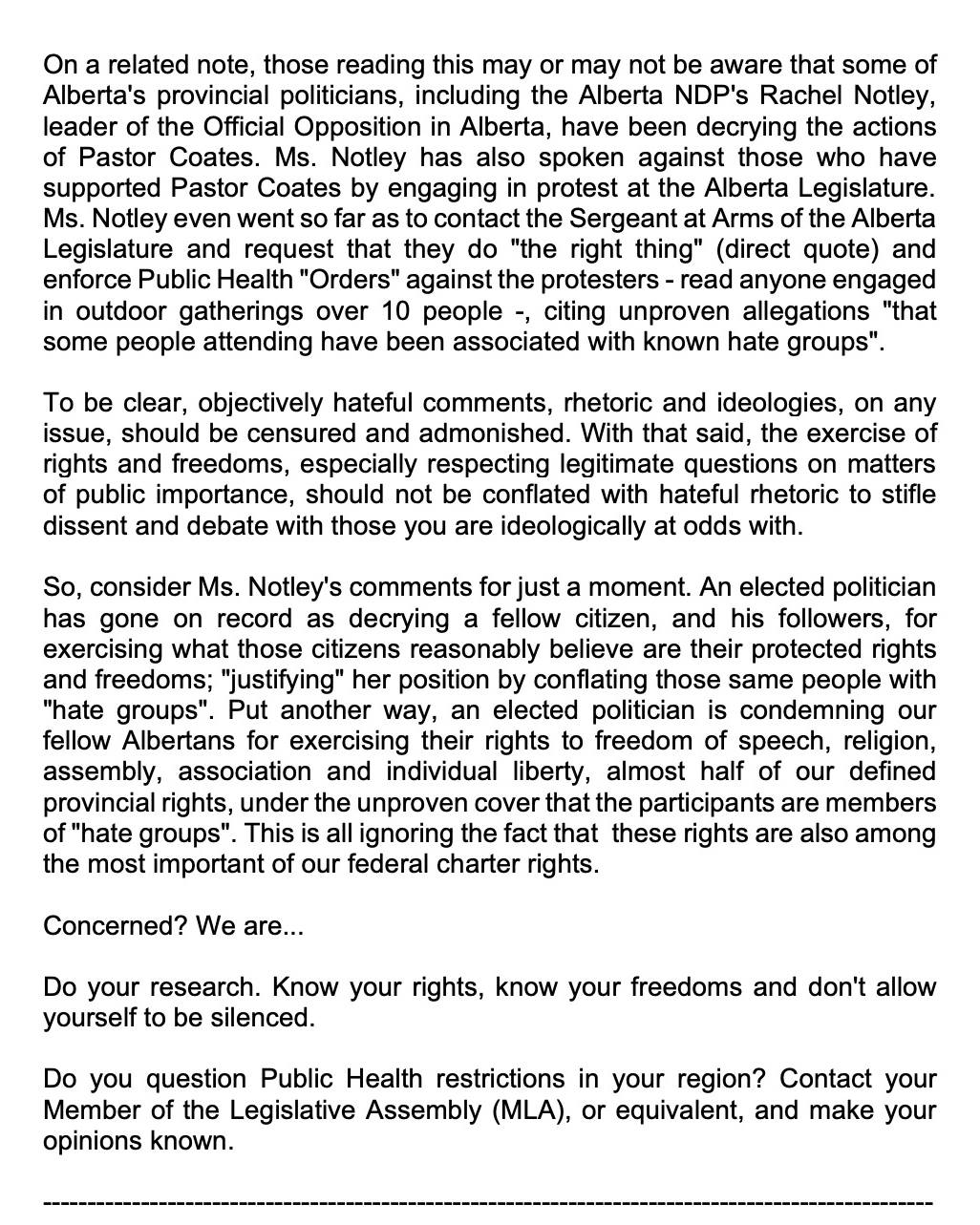 Police on Guard for Thee's, Alberta members opinion piece on Pastor Coates