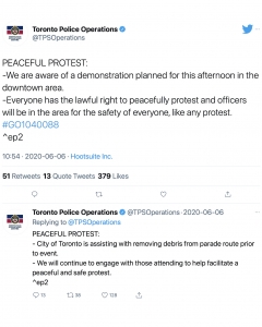 Toronto Police Service Twitter Post: Protests 