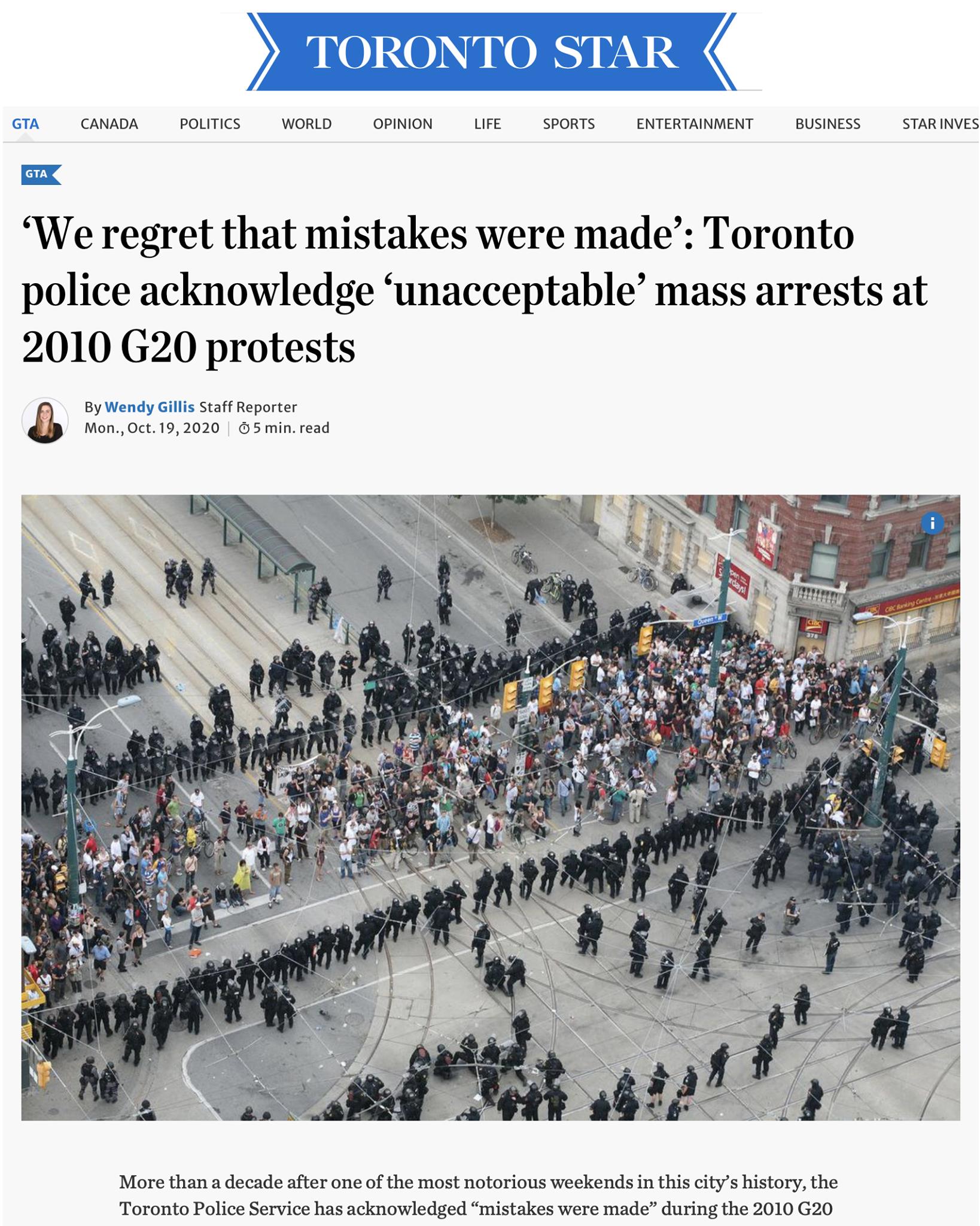 Toronto Police Admit, Unacceptable Mass Arrest Made at 2010 G20 Protests