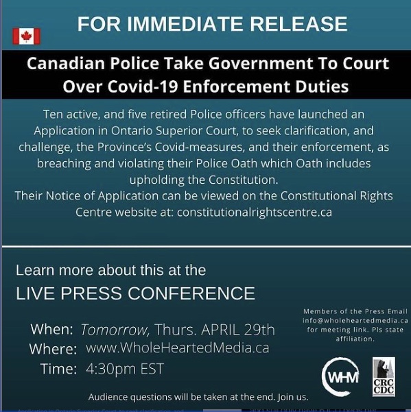 Canadian Police take Government to Court over Covid 19 Enforcement Duties