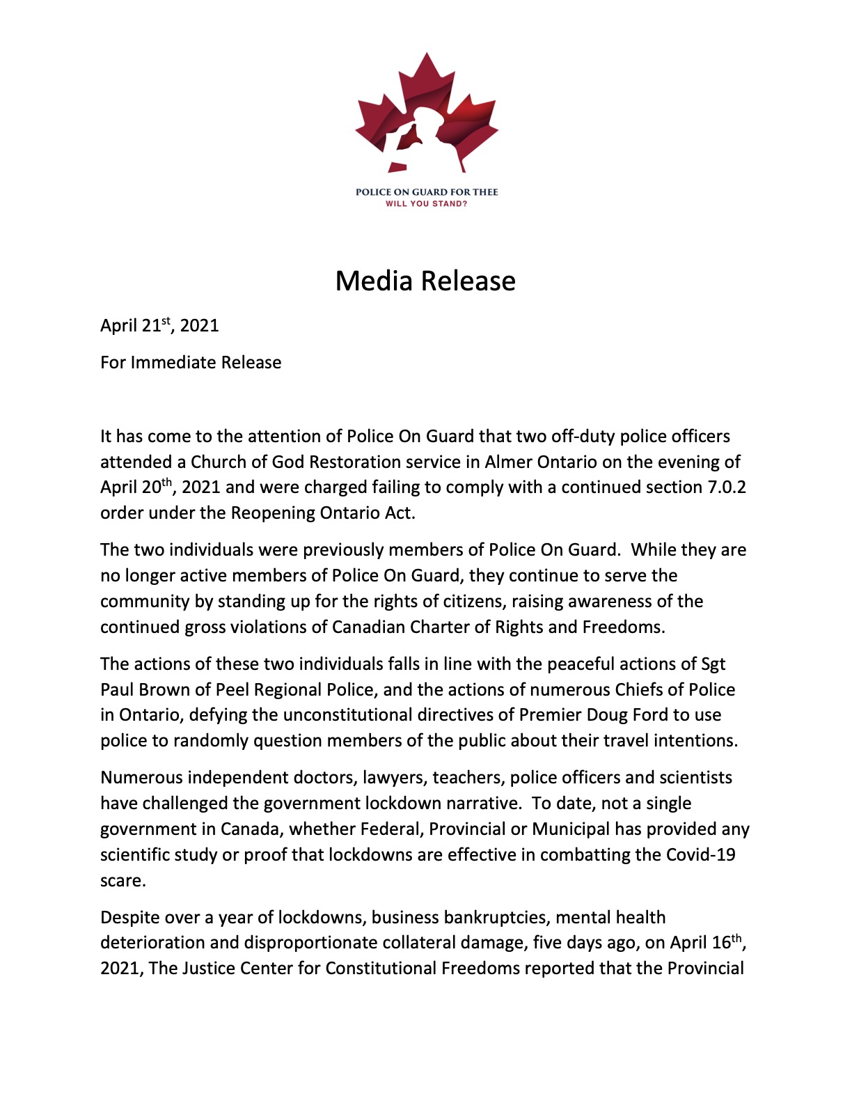 Police on Guard Media Release 