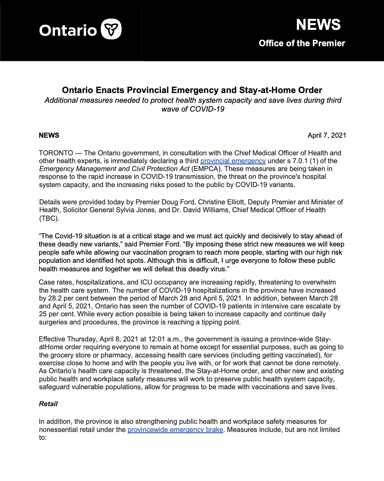 Stay at Home Order April 8th