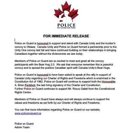 Police on Guard’s Press Release Regarding The Truckers Convoy