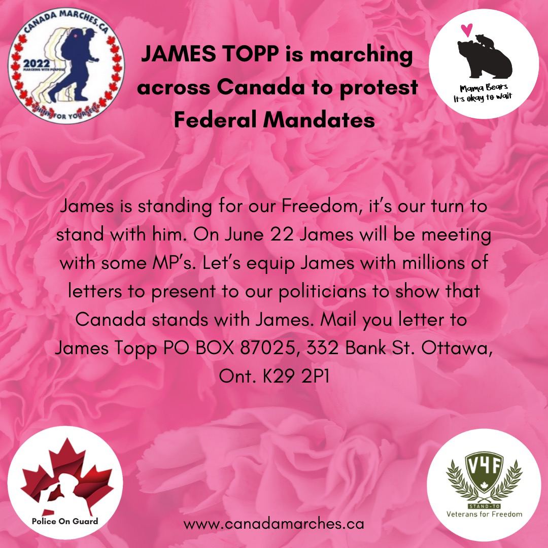 Will you Support James Topp of Canada Marches?