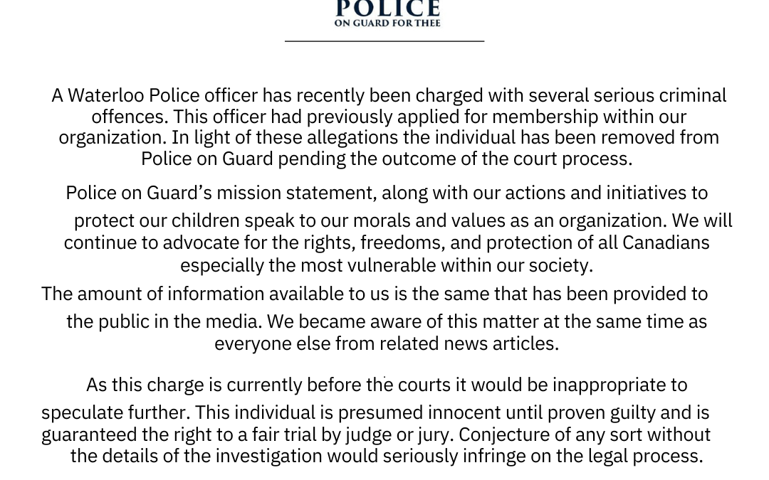 News Release Regarding Charges Against Waterloo Police Officer