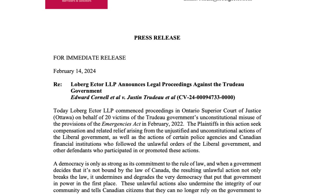 Legal Proceedings Commenced Against the Trudeau Government on the Unconstitutional Use of the Emergencies Act
