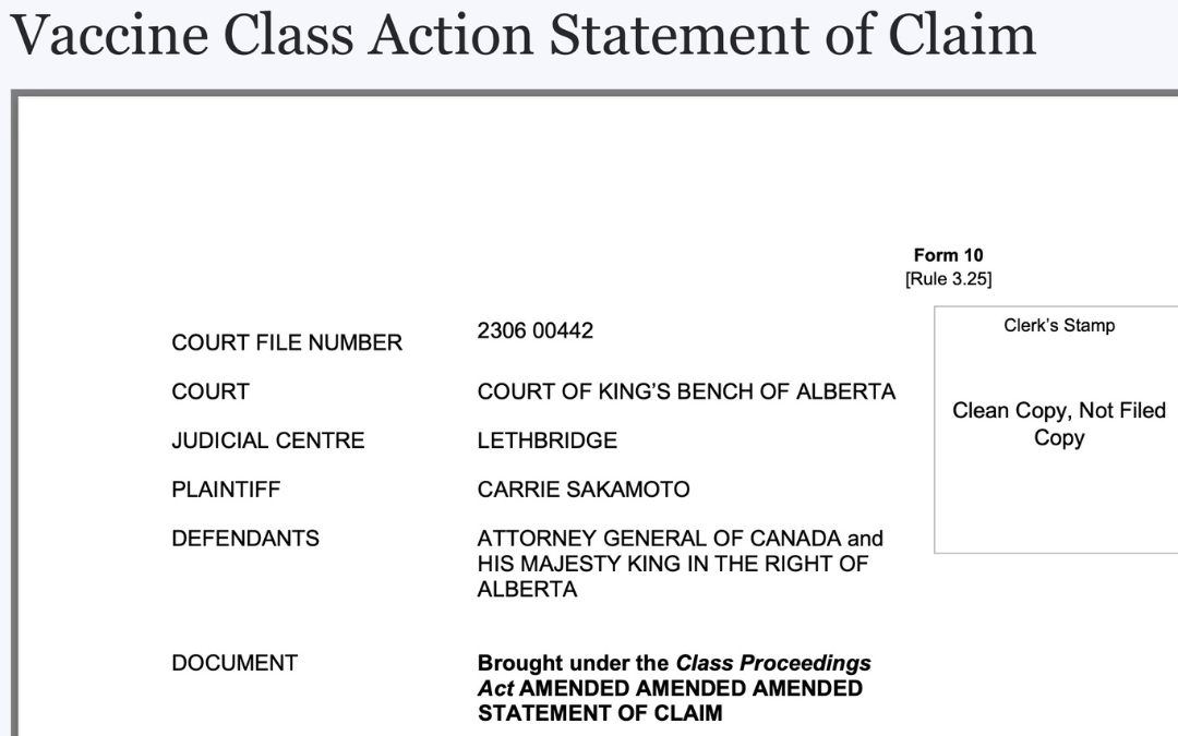 Class Action Lawsuit Launched in Alberta Due the Risks and Harms of the Covid Vaccine